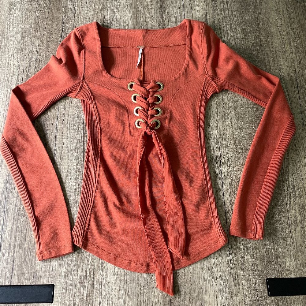 Free People Orange Corset Cotton Top